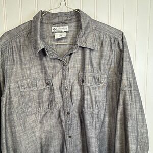 Columbia Womens Grey Long Sleeve Button Up Shirt with Tie Size L